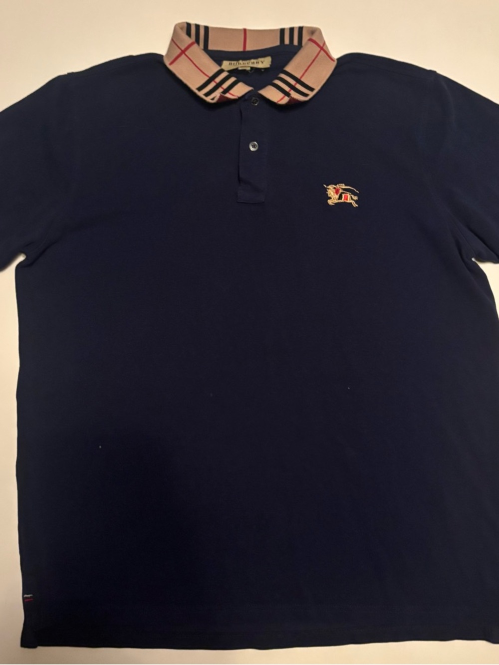 Burberry Navy Polo with Signature Check Collar